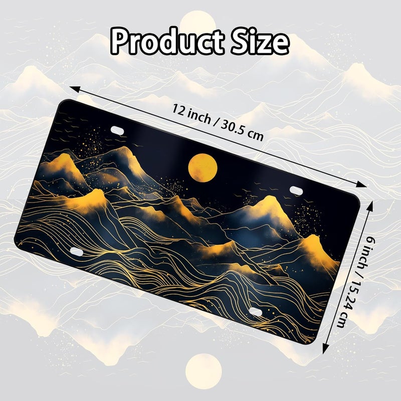 MCIAONE Mountain Golden Sun License Plaste - Sun Front License Plate Cover, Aluminum Decorative License Plates, Gloden Sun Novelty Vanity Tag, Car Decor Accessory with 4 Holes, 6×12 inch Car Plates Decor - Image 2